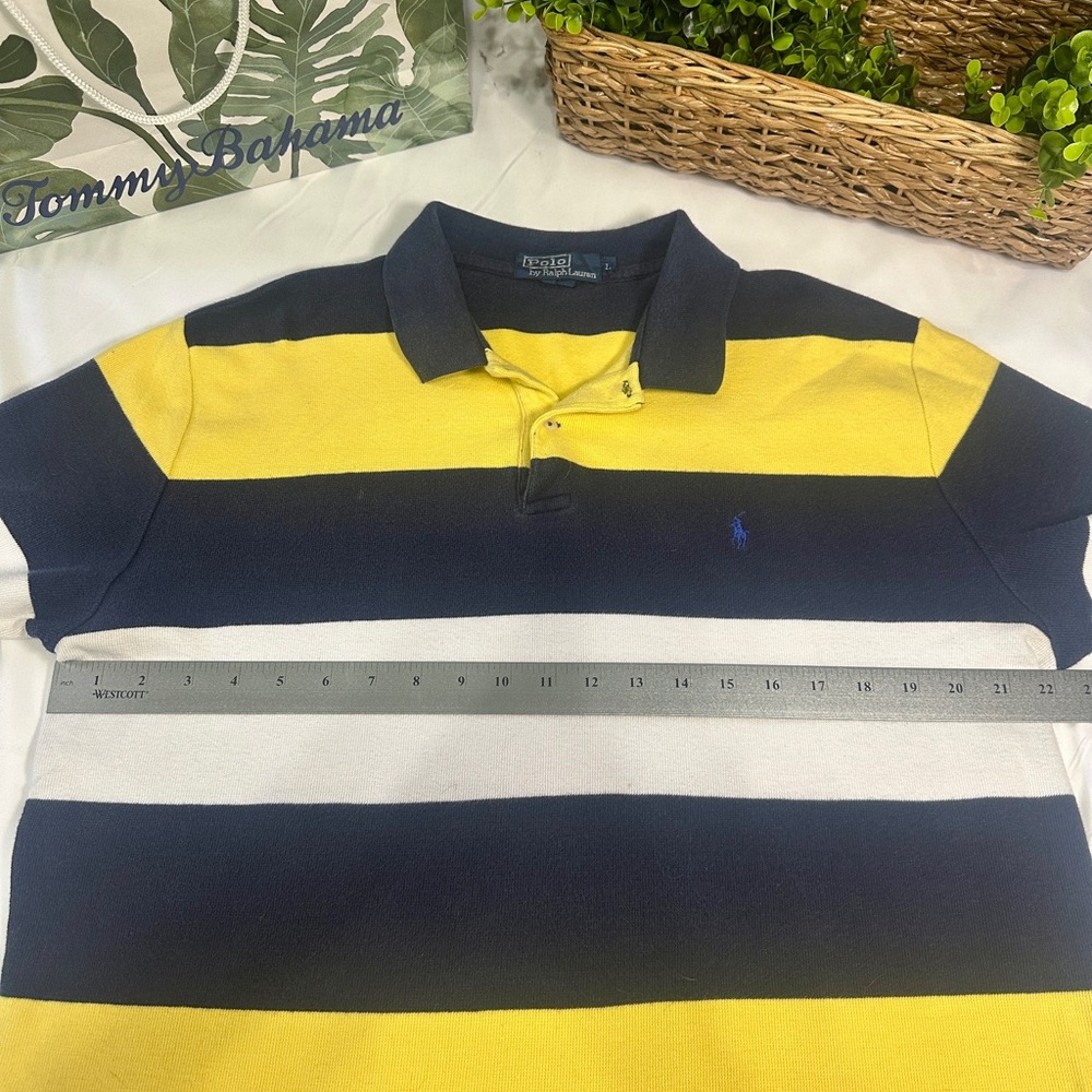 Ralph Lauren Men's Bold Yellow and Navy Striped Polo - Picture 4 of 5